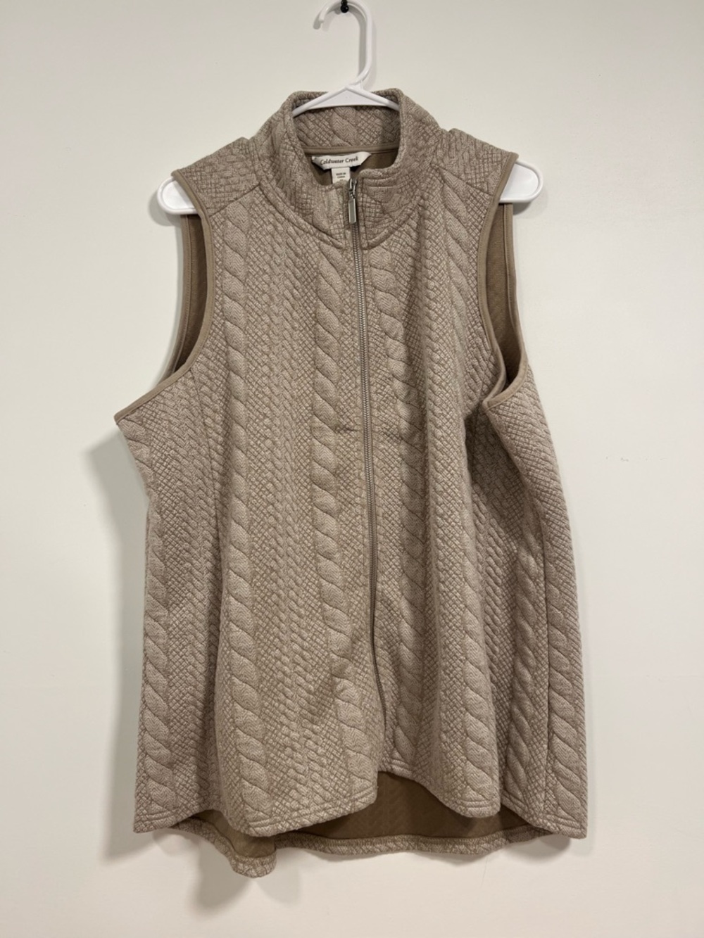 Coldwater Creek Quilted Cable-Knit Zip Vest in Taupe
